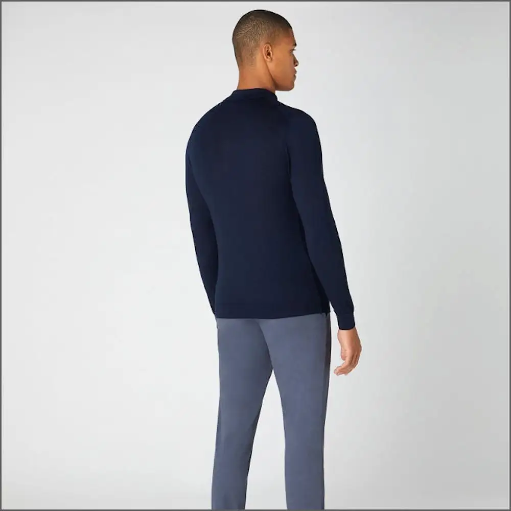 Reums Uomo Navy Slim Fit Merino Wool-Blend Long Sleeve knitted Polo>>