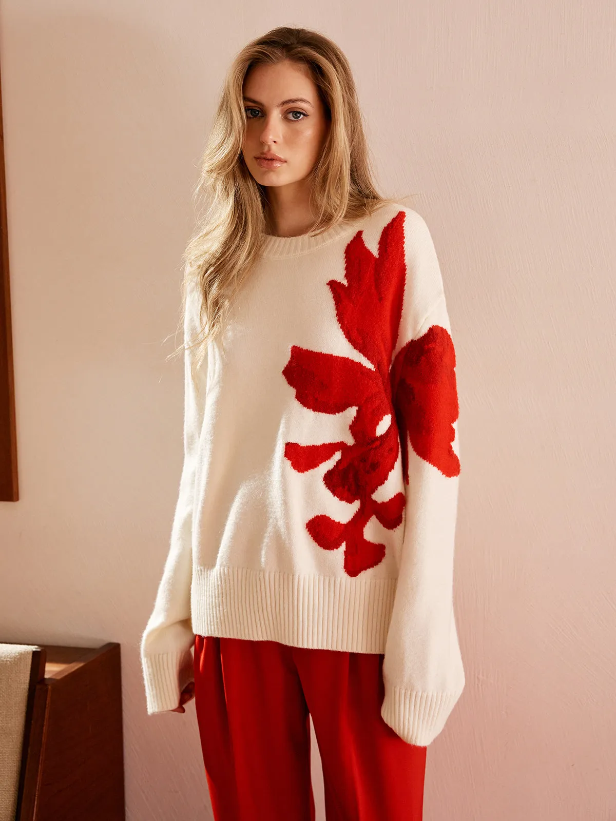 Round Neck Jacquard Sweater