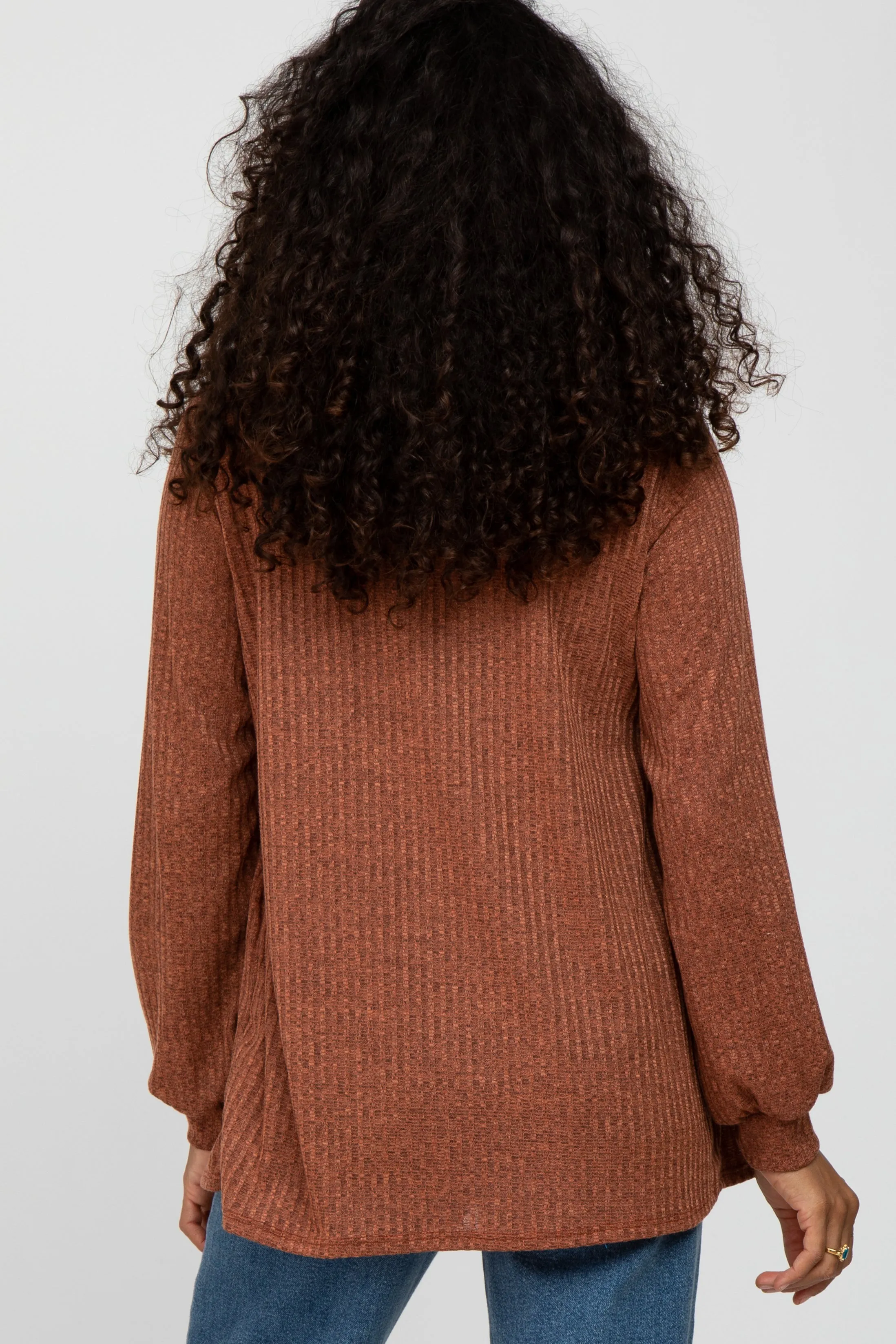 Rust Textured Knit Babydoll Long Sleeve Top