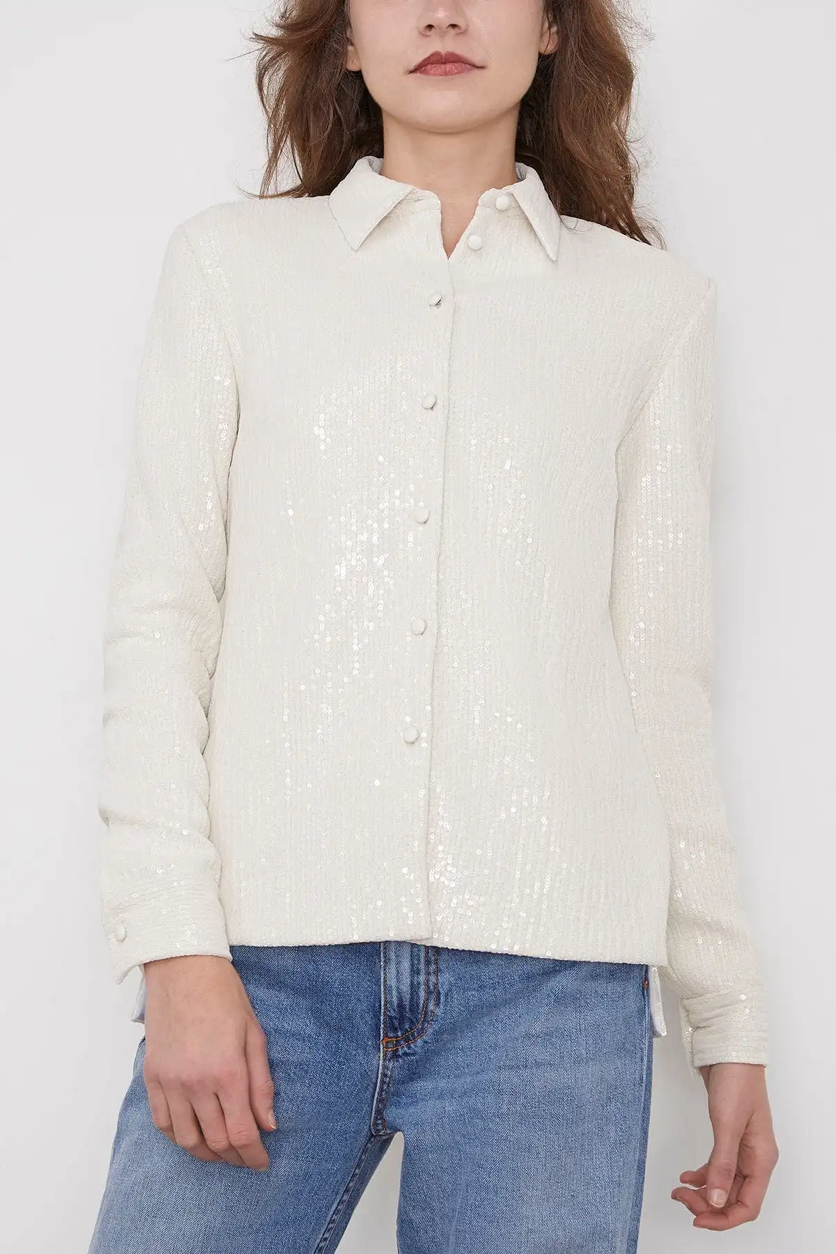 Sequined Slim Shirt in Ivory