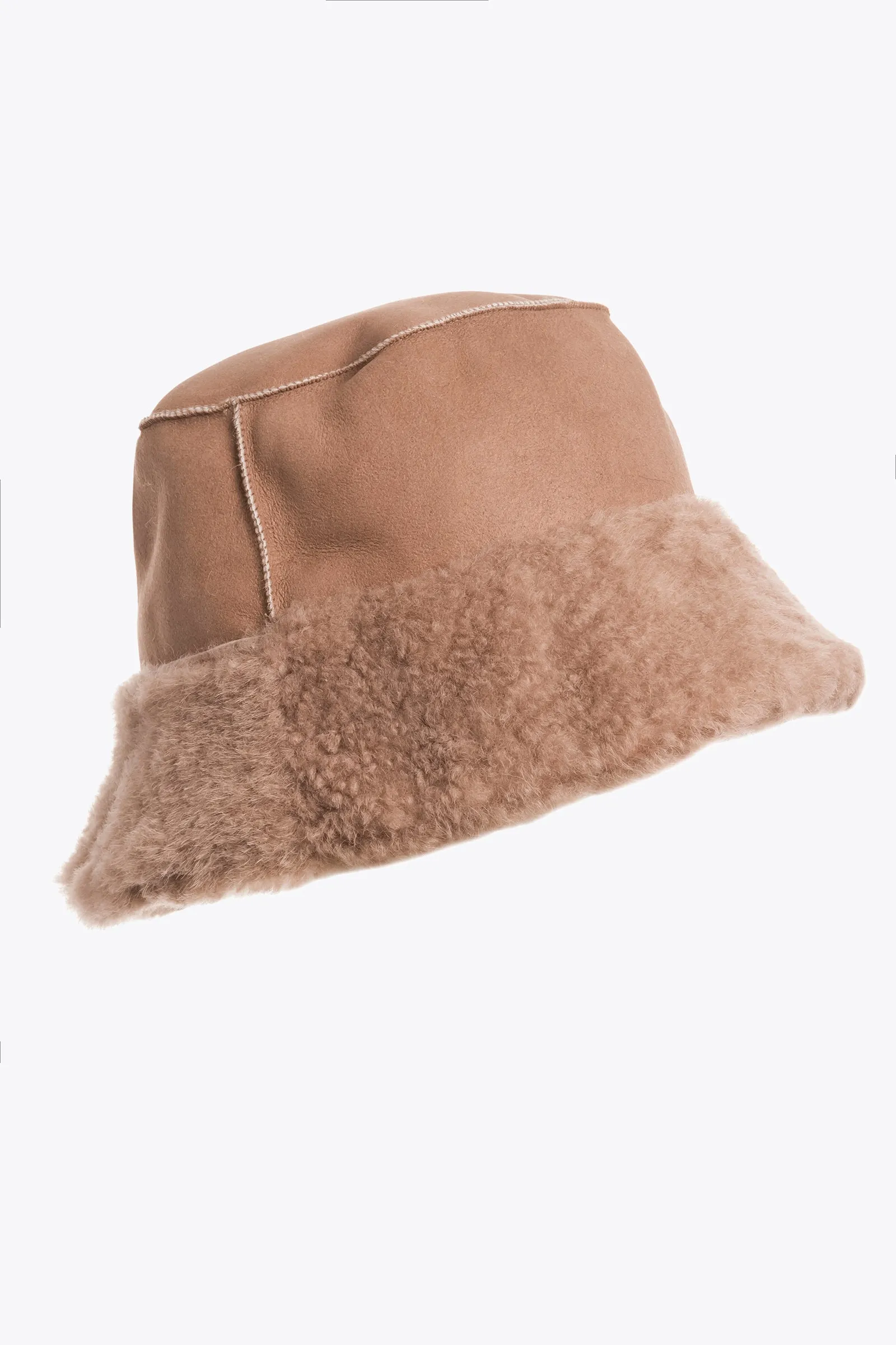 Shearling Fluffy Bucket Hat Almond