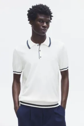 Slim Fit Fine-knit polo shirt - Short sleeve - Regular length - White/Navy blue - Men | H&M GB