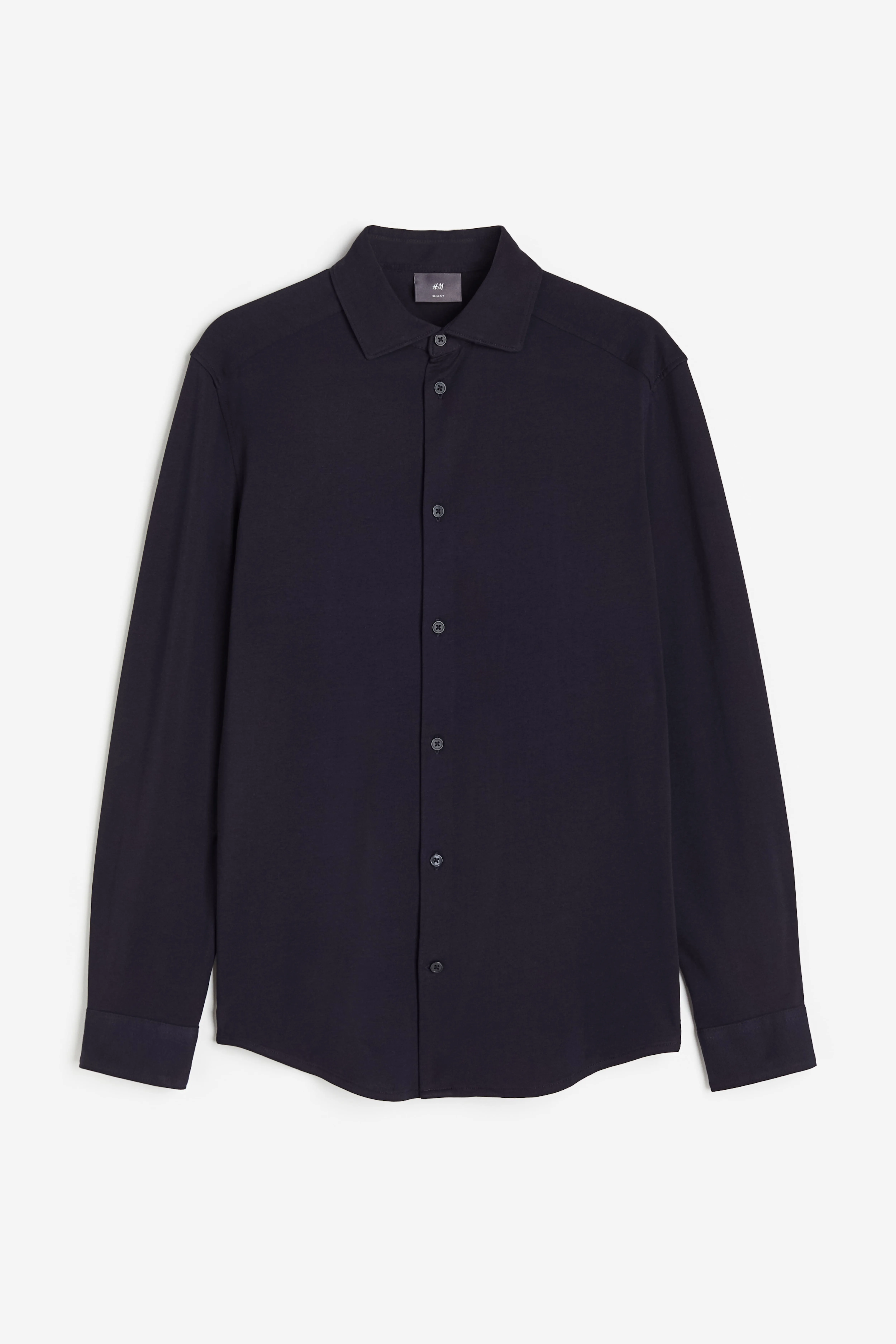 Slim Fit Pima cotton shirt - Long sleeve - Regular length - Navy blue - Men | H&M GB