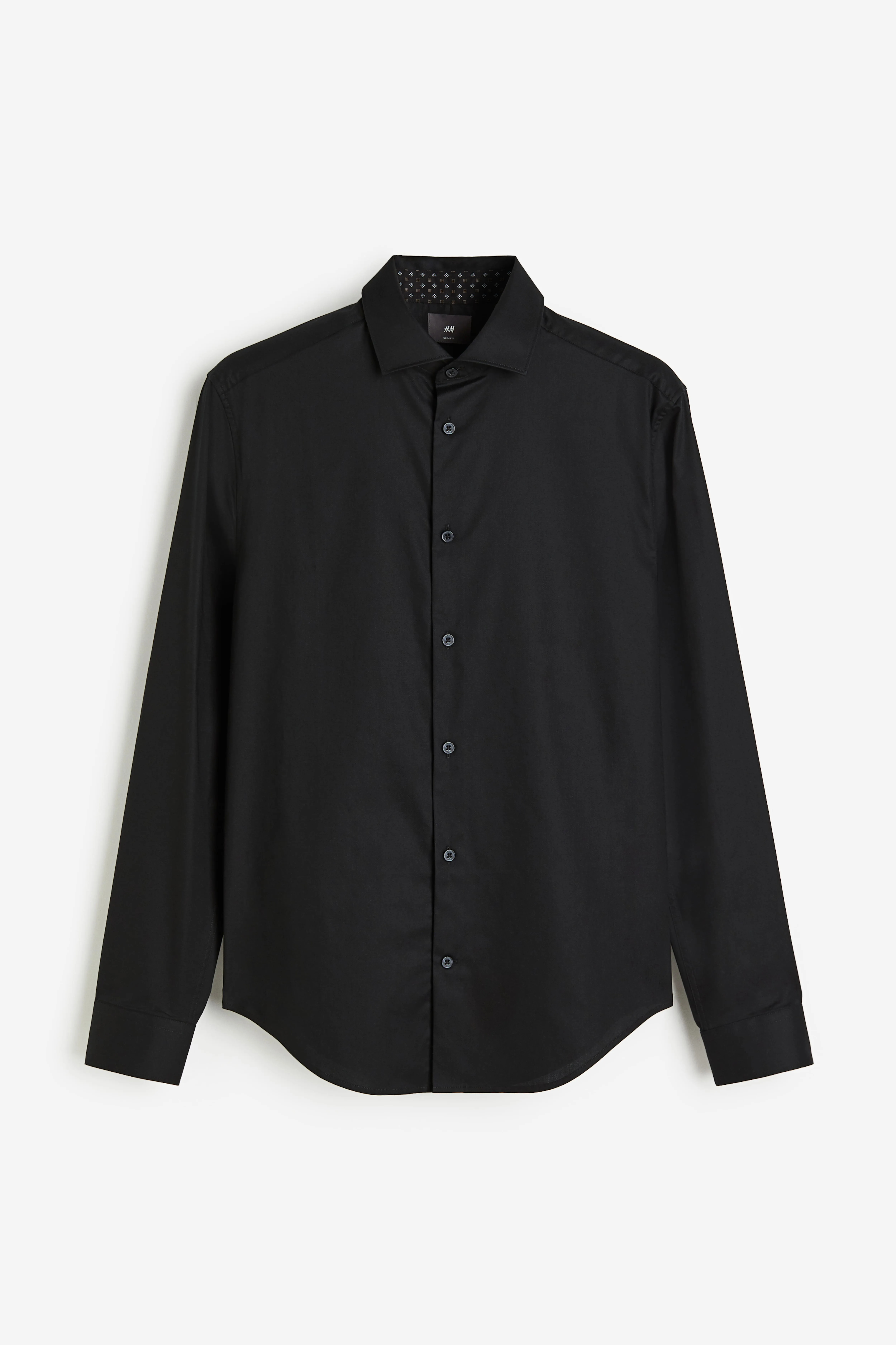 Slim Fit Premium cotton shirt - Long sleeve - Regular length - Black - Men | H&M GB