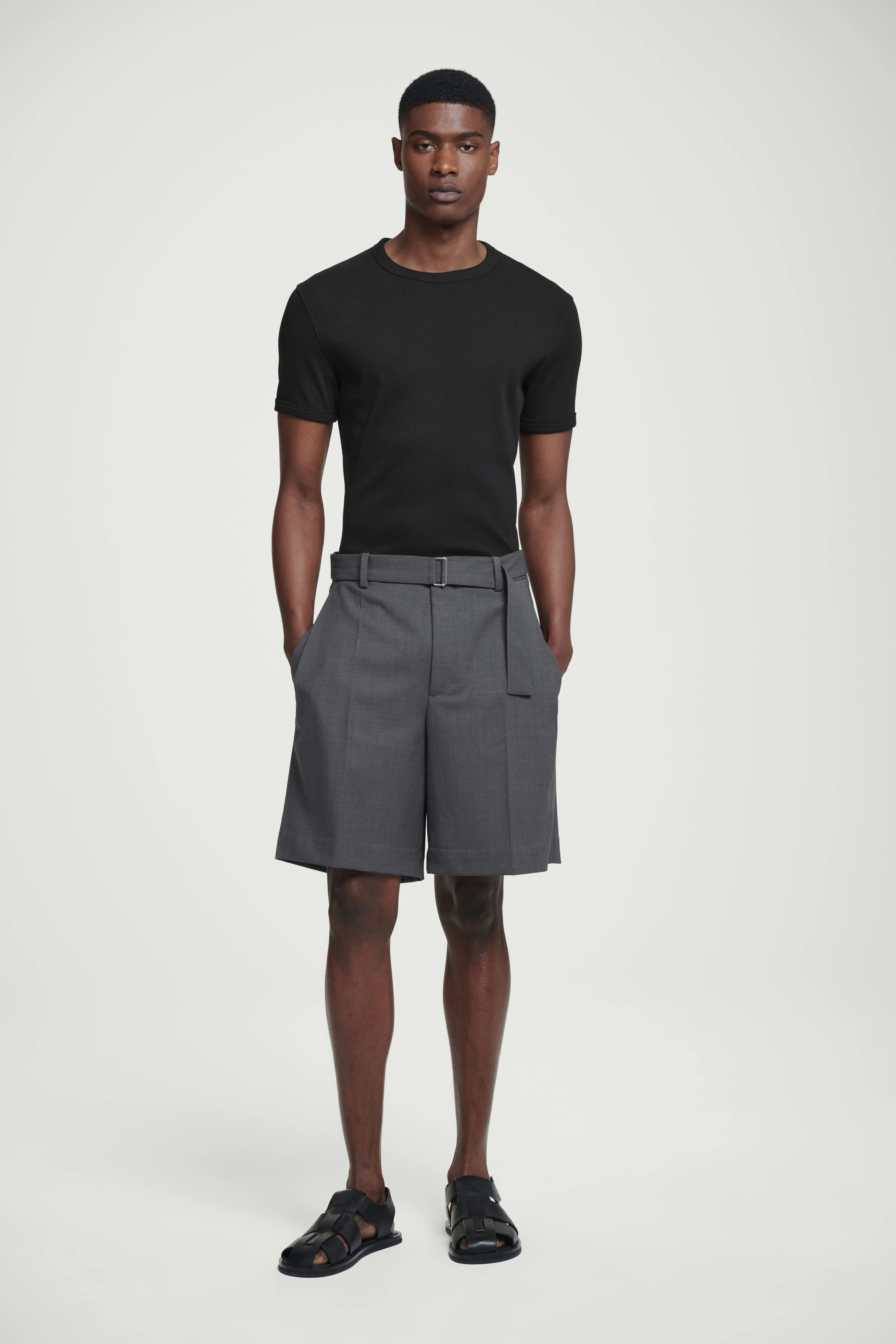 SLIM RIBBED T-SHIRT - Round neck - Short sleeve - BLACK - Men | H&M GB