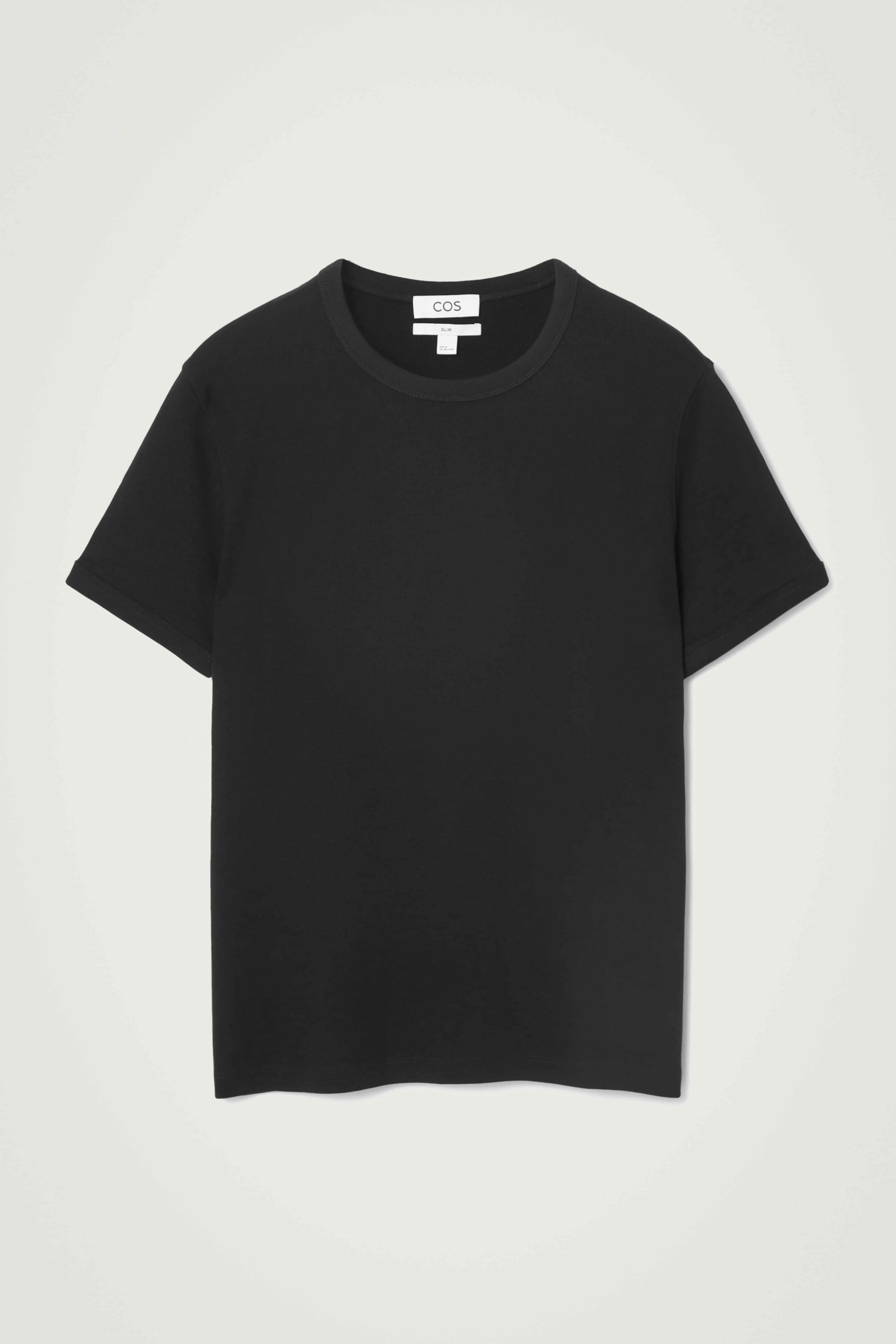 SLIM RIBBED T-SHIRT - Round neck - Short sleeve - BLACK - Men | H&M GB