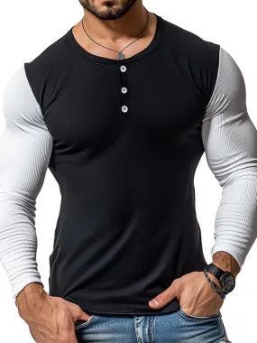 Sporty Contrast Print Slim Fit Long Sleeve Henley T-Shirt