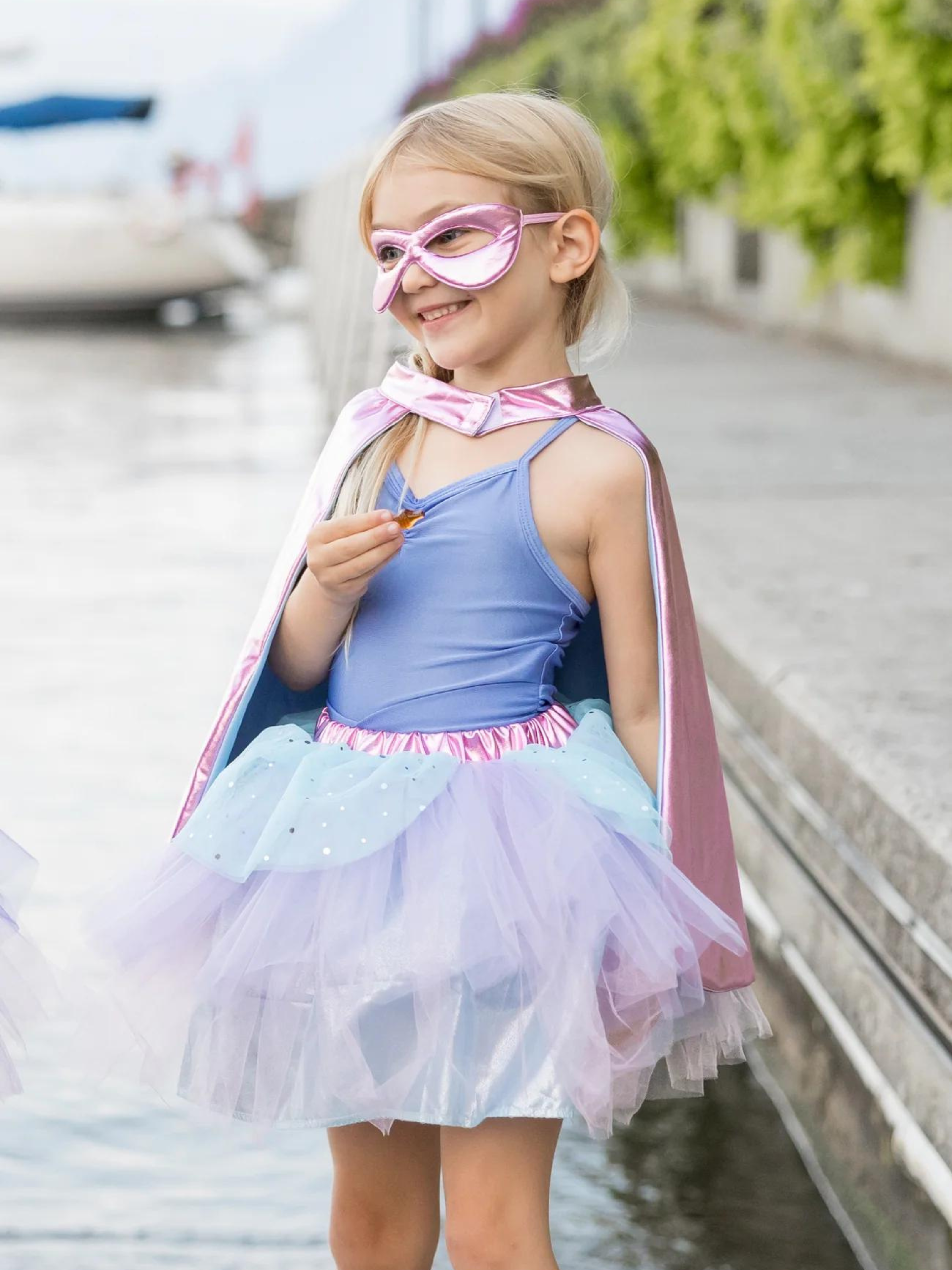 Super-duper Tutu, Cape & Mask, Metallic Pink & Light Blue