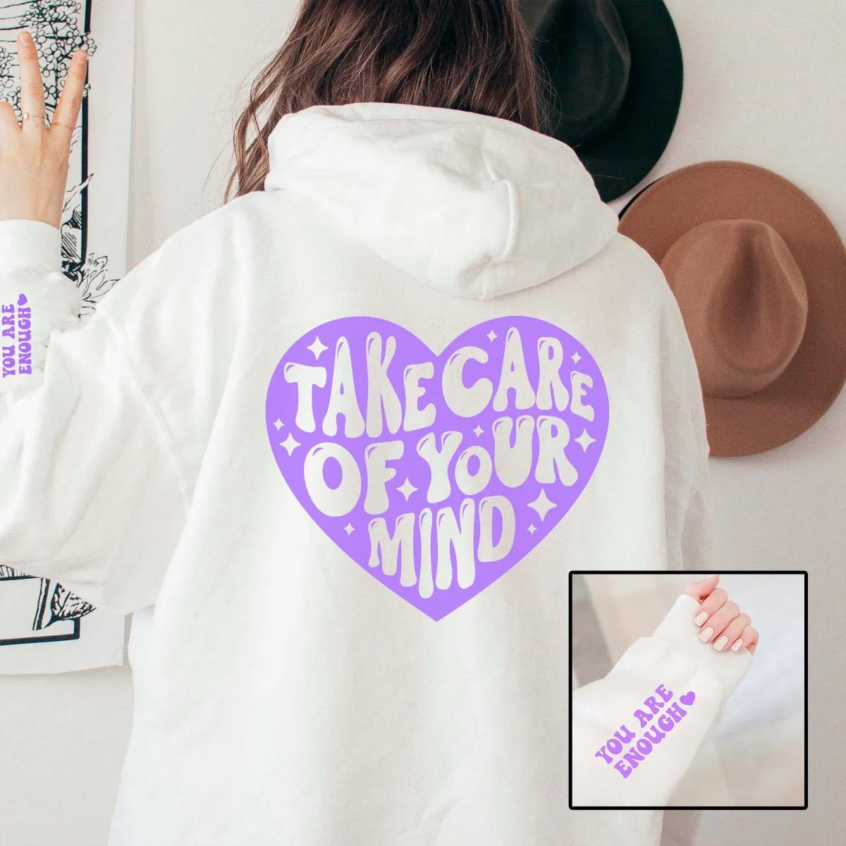 Take Care You Are Enough Hoodie With Sleeve Design