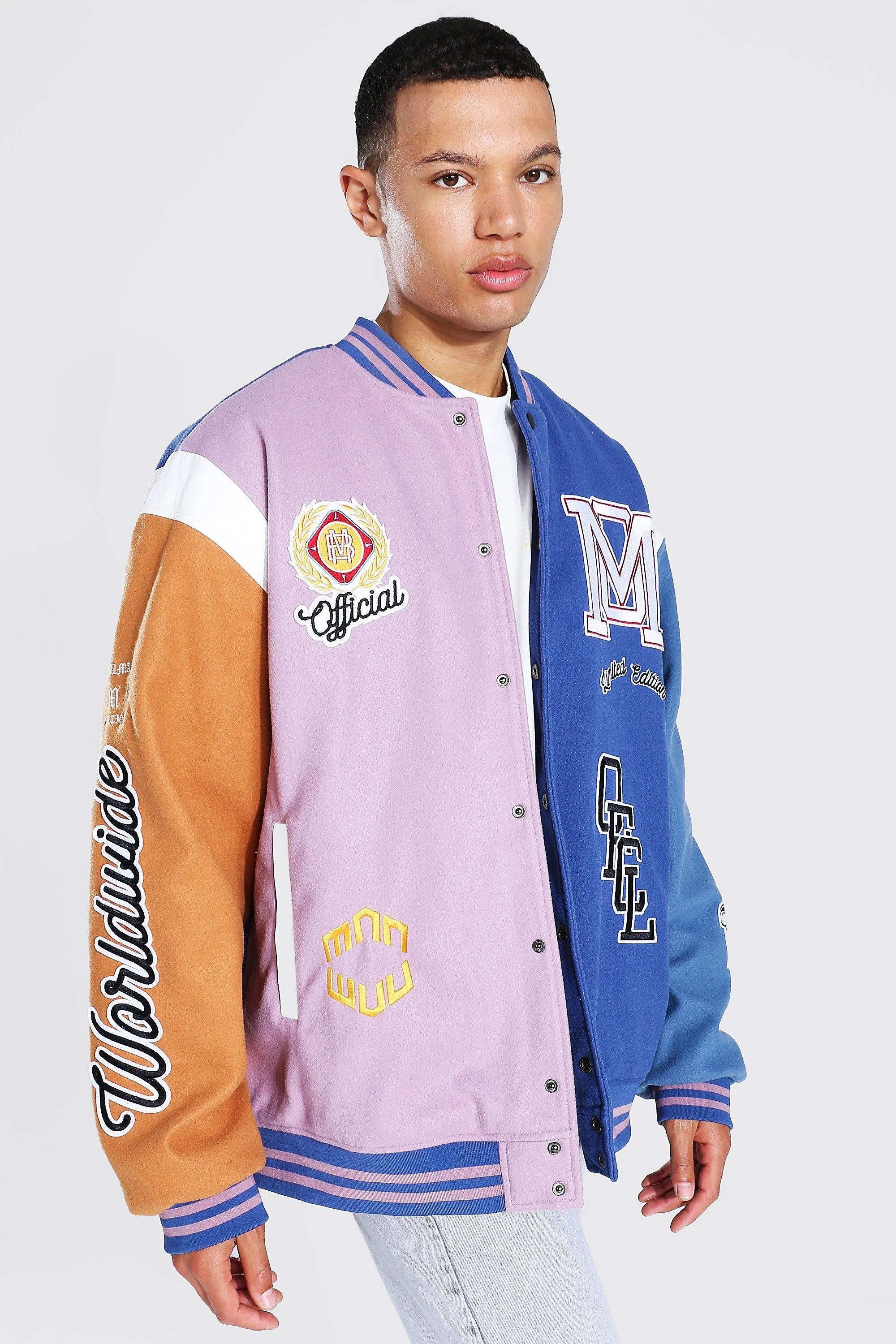 Tall Limited Ed. Colourblock Varsity Jacket | boohooMAN UK