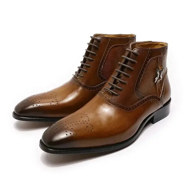 The Byaro - Men's Italian Leather Brogue Dress Boots