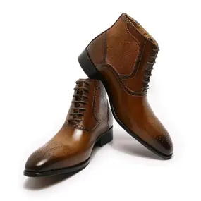 The Byaro - Men's Italian Leather Brogue Dress Boots