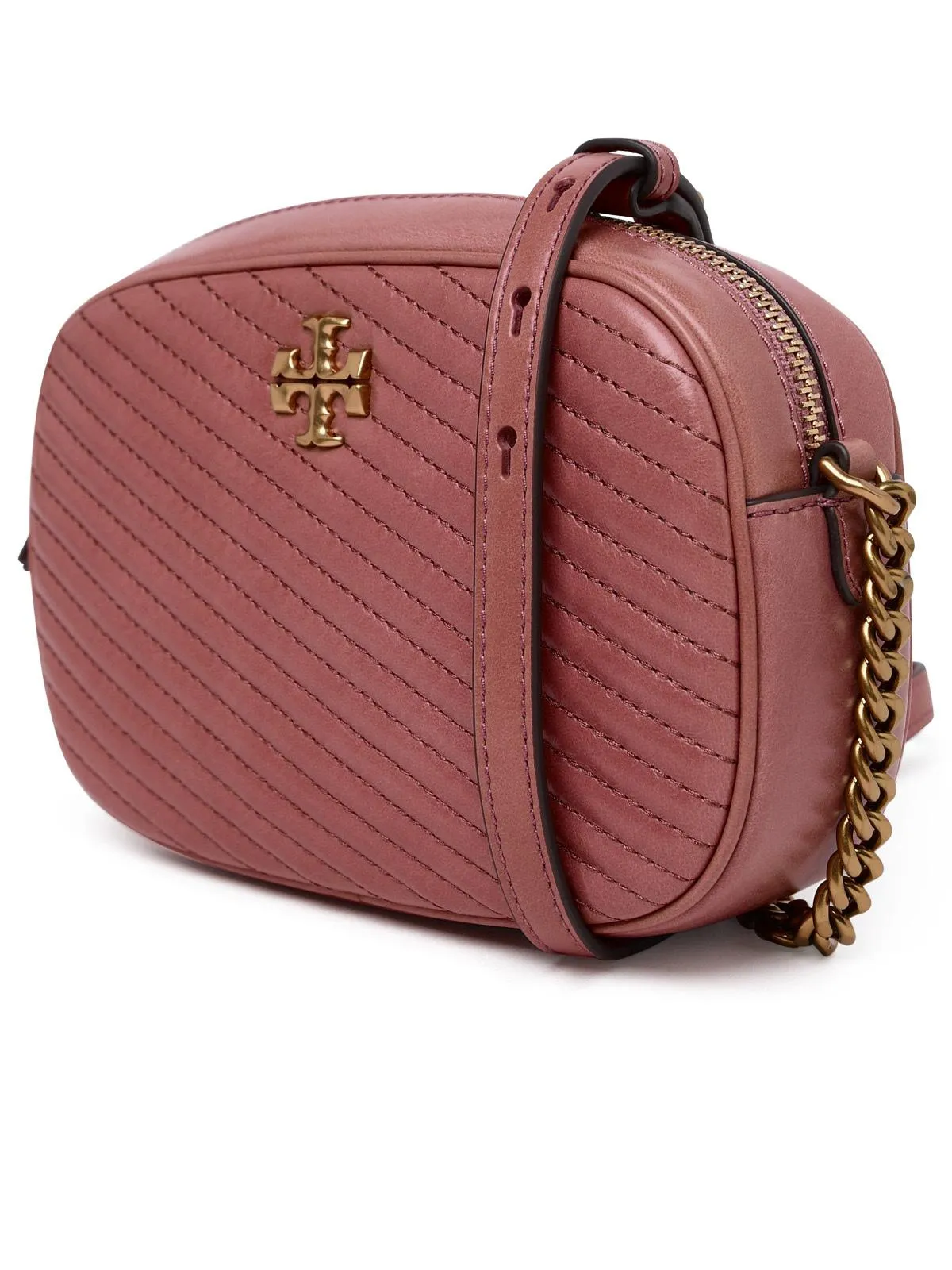 Tory Burch    Tory Burch Kira Moto Chevron Crossbody Bag In Magnolia Pink Aged Lear