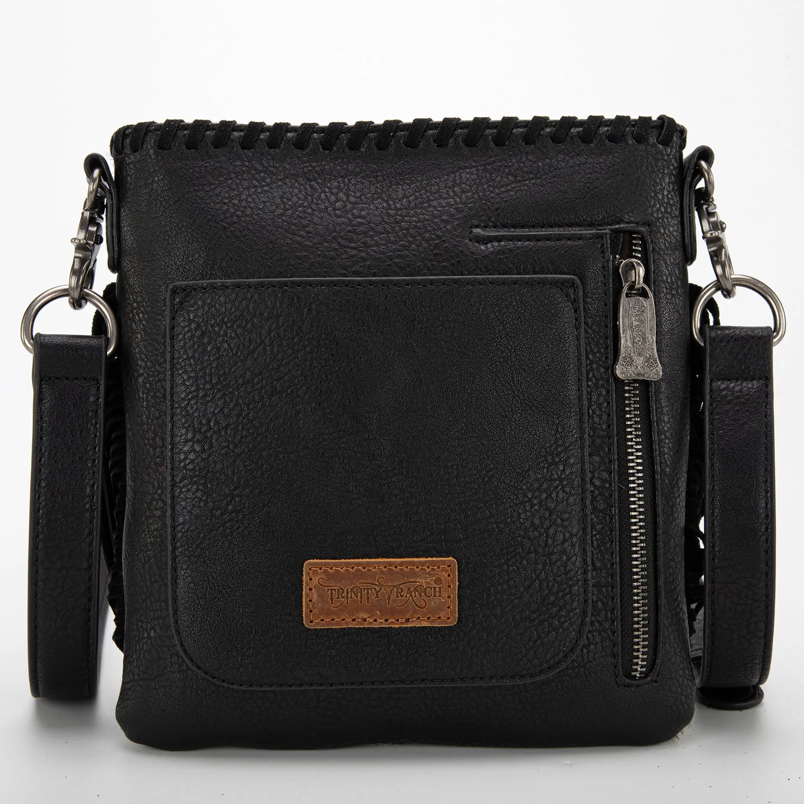 TR162G-2001   Trinity Ranch Hair-On Cowhide Fringe Concealed Carry Crossbody Bag - Black