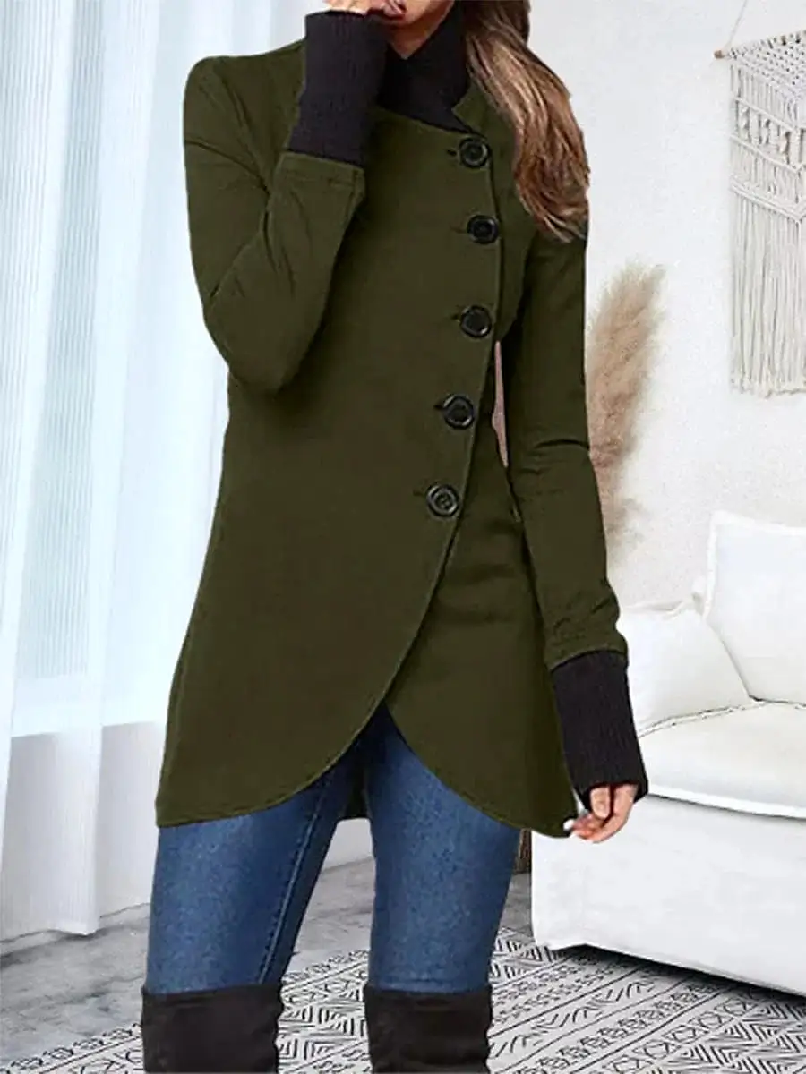 Trendy Women's Windproof Trench Coat with Stand Collar and Slim Fit Long Sleeve