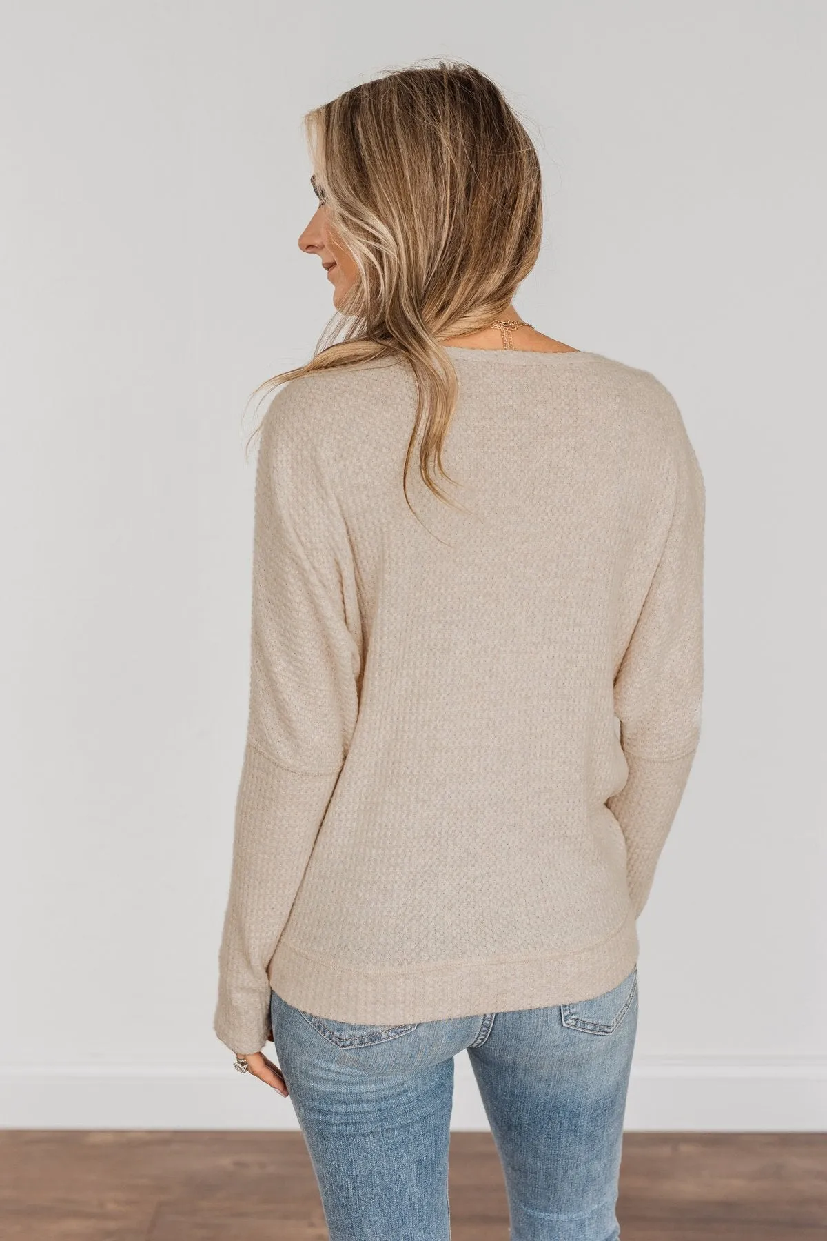 Turning A New Leaf Long Sleeve Waffle Knit Top- Oatmeal