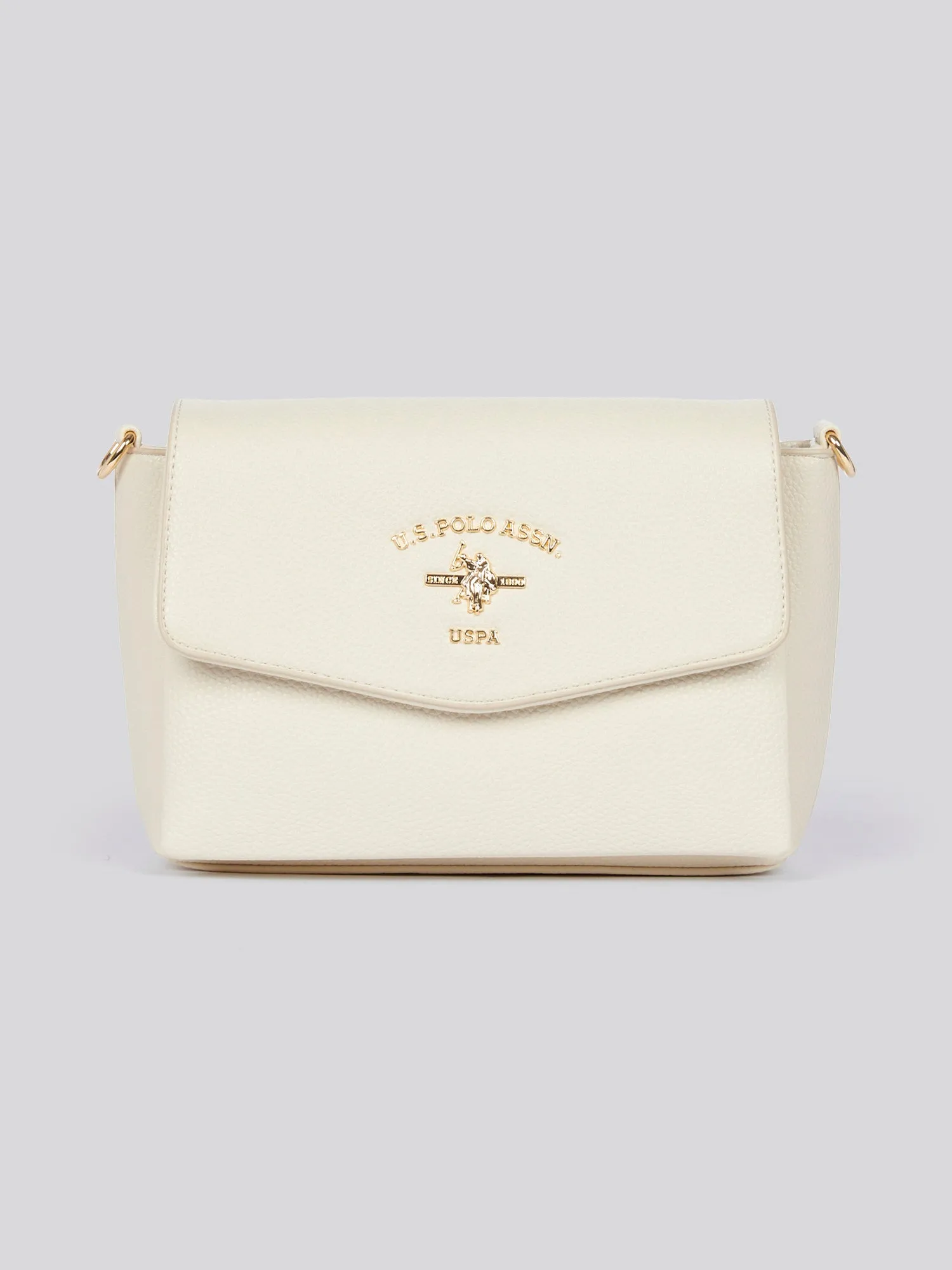 U.S. Polo Assn. Womens Stanford Flap Crossbody Bag in Off White