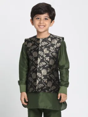 Vastramay Boys' Black Cotton Silk Blend Nehru Jacket