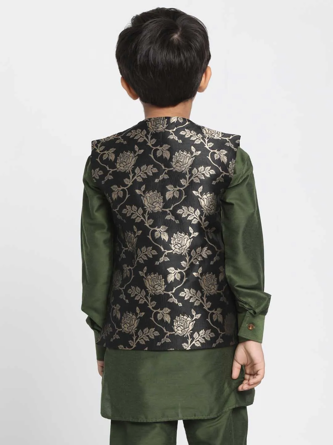 Vastramay Boys' Black Cotton Silk Blend Nehru Jacket