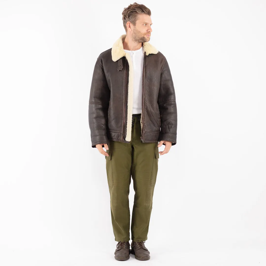 Vintage 80's Men Shearling Pilot Bomber Jacket in Brown