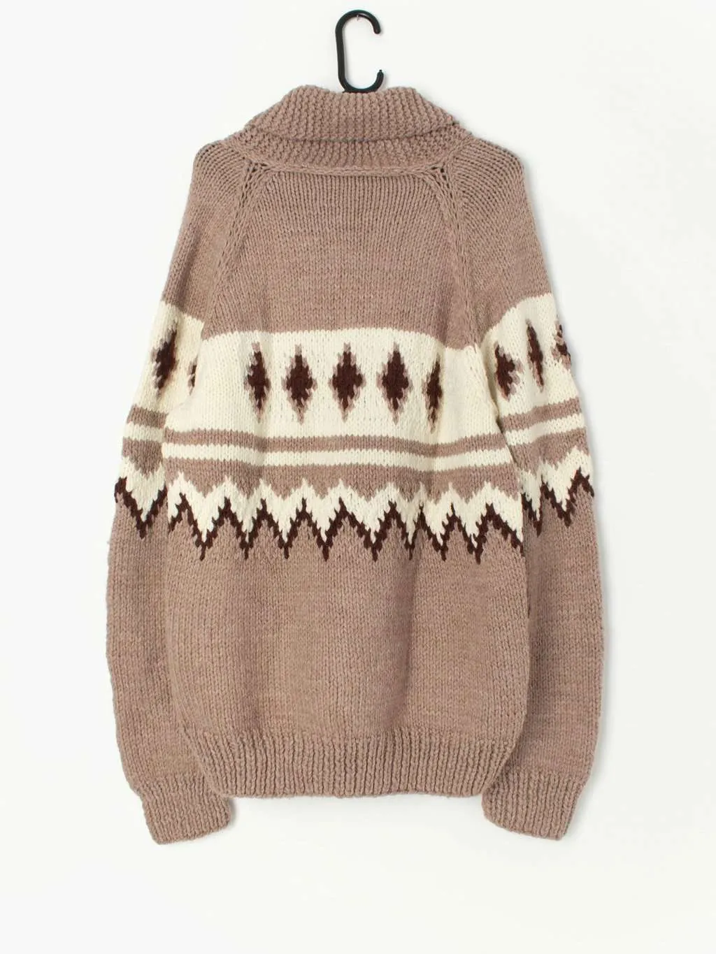 Vintage Cowichan long chunky sweater, hand-knitted – Large / XL