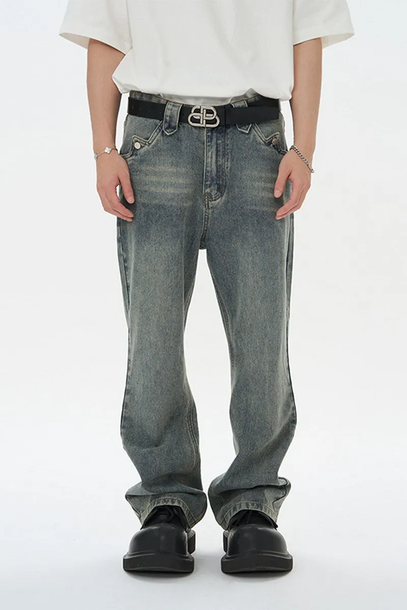 Washed Button Pockets Jeans