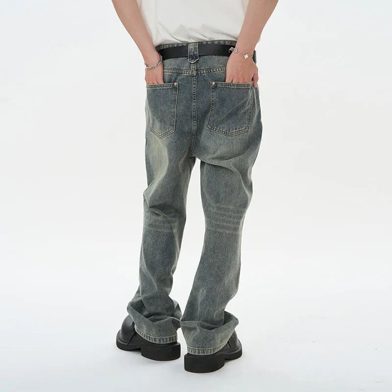 Washed Button Pockets Jeans