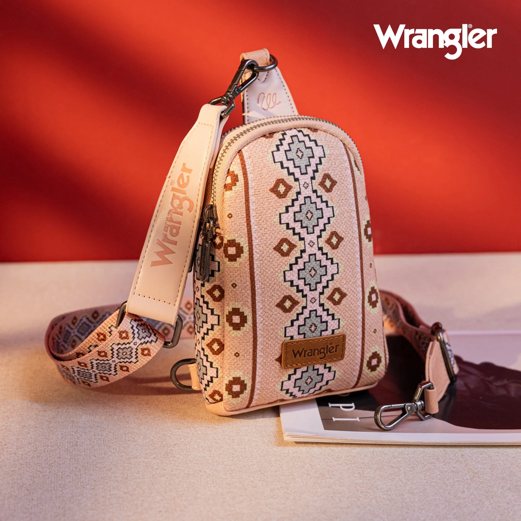 WG2205-210  Wrangler Aztec Print Crossbody Sling Chest Bag  - Pink