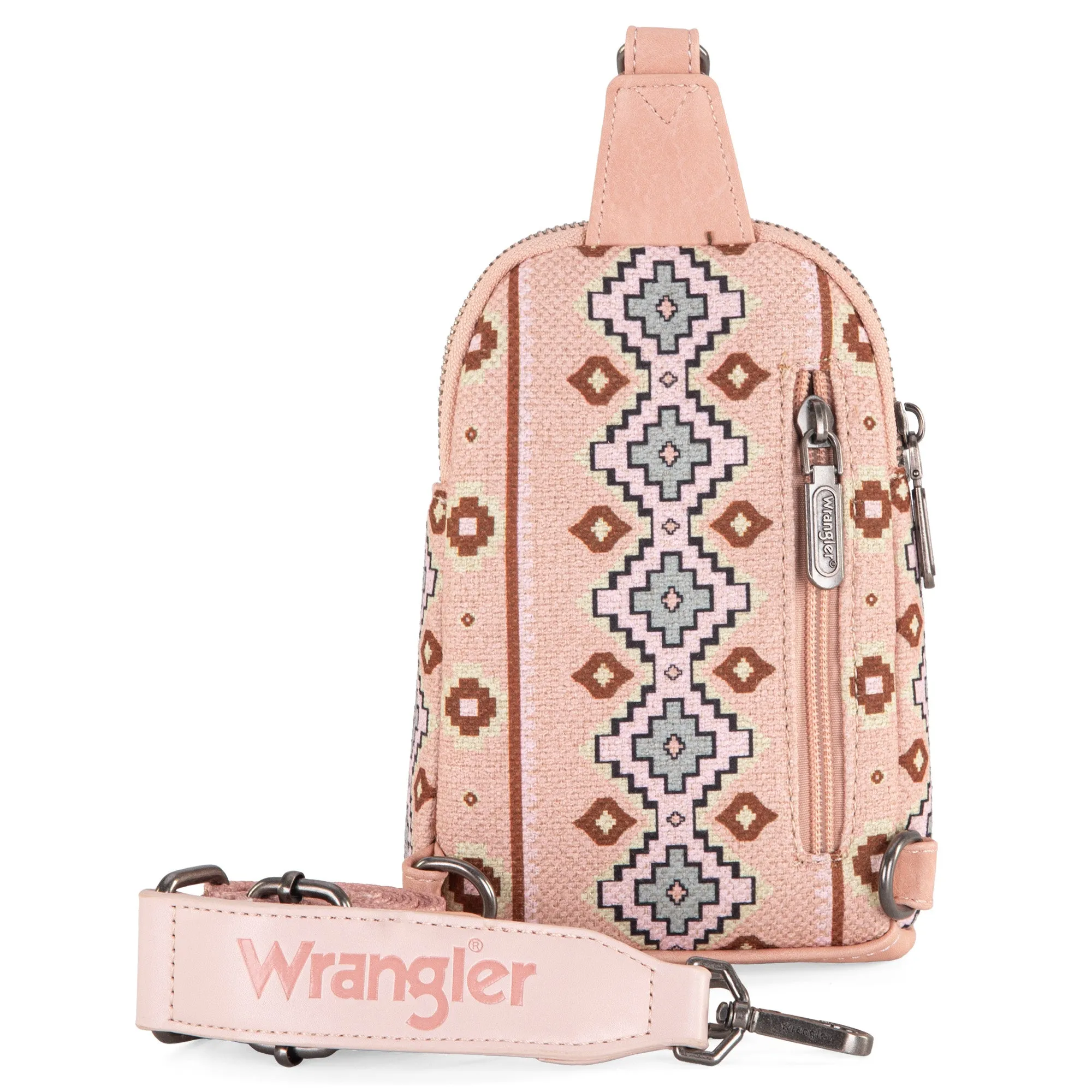 WG2205-210  Wrangler Aztec Print Crossbody Sling Chest Bag  - Pink