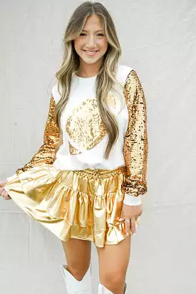 White & Gold Sequin Sleeve Sweater