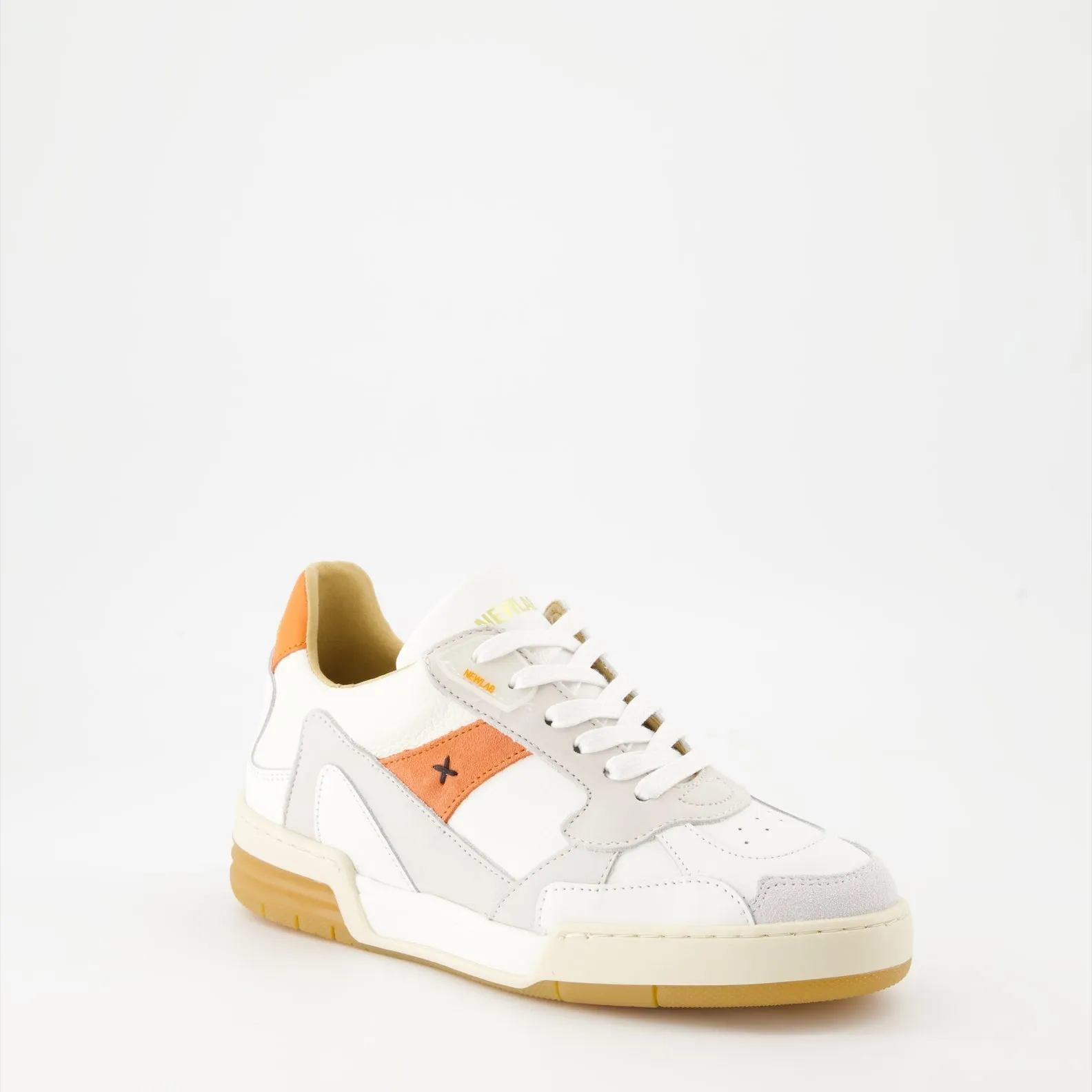 White and Orange Leather Sneakers