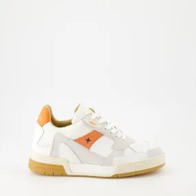 White and Orange Leather Sneakers