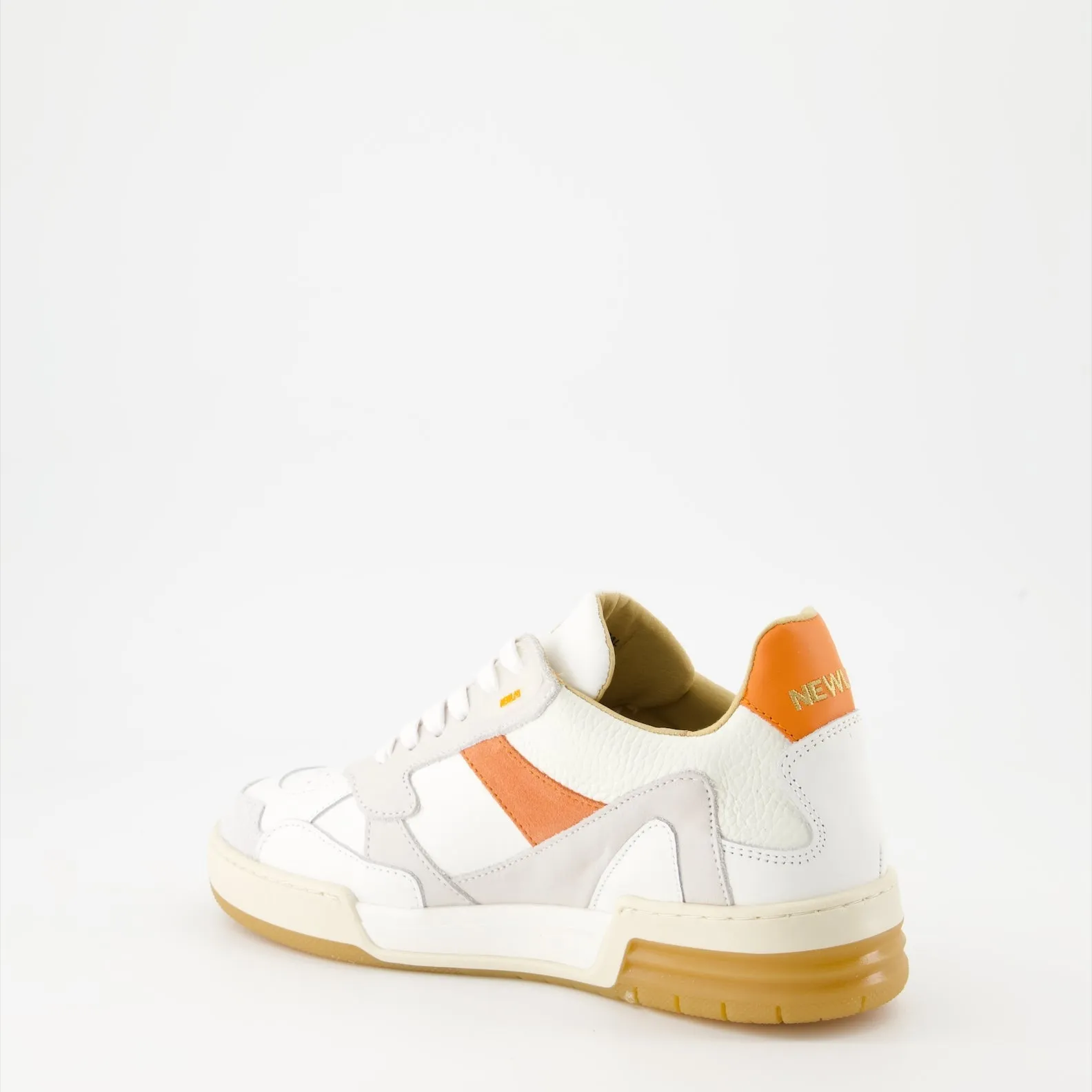 White and Orange Leather Sneakers