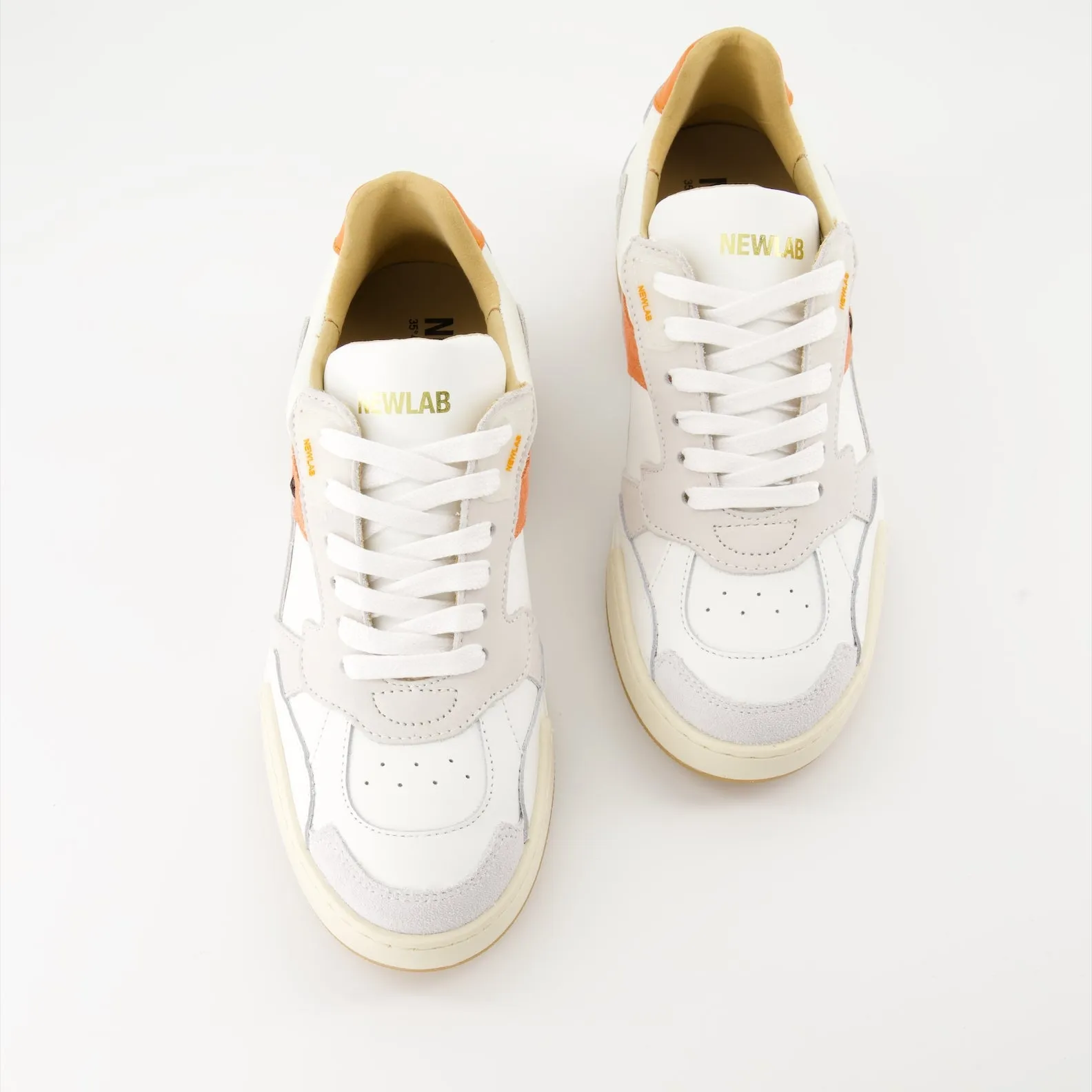 White and Orange Leather Sneakers