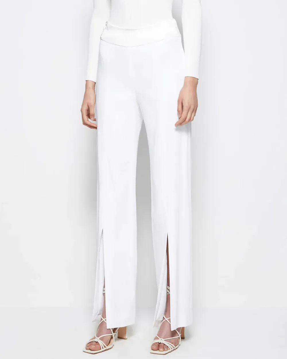 White Ariah Crepe Satin Combo Front Slit Pant