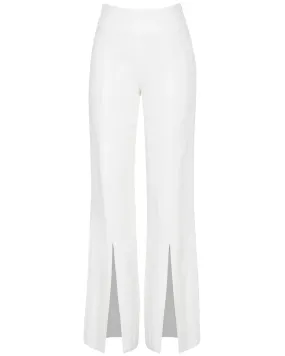 White Ariah Crepe Satin Combo Front Slit Pant