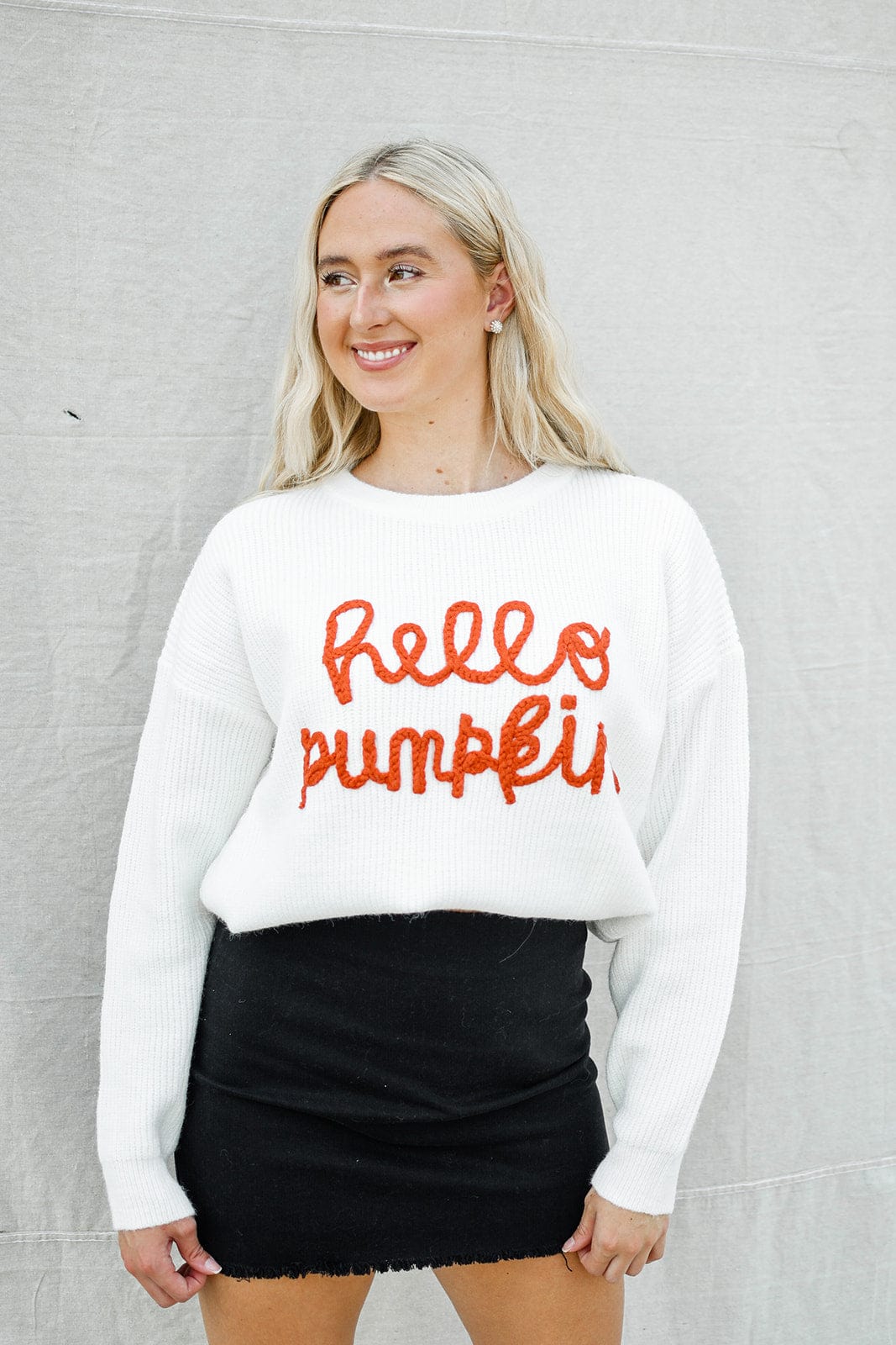 White Hello Pumpkin Sweater