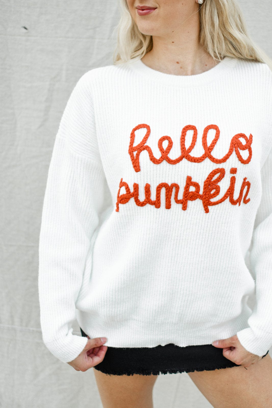 White Hello Pumpkin Sweater