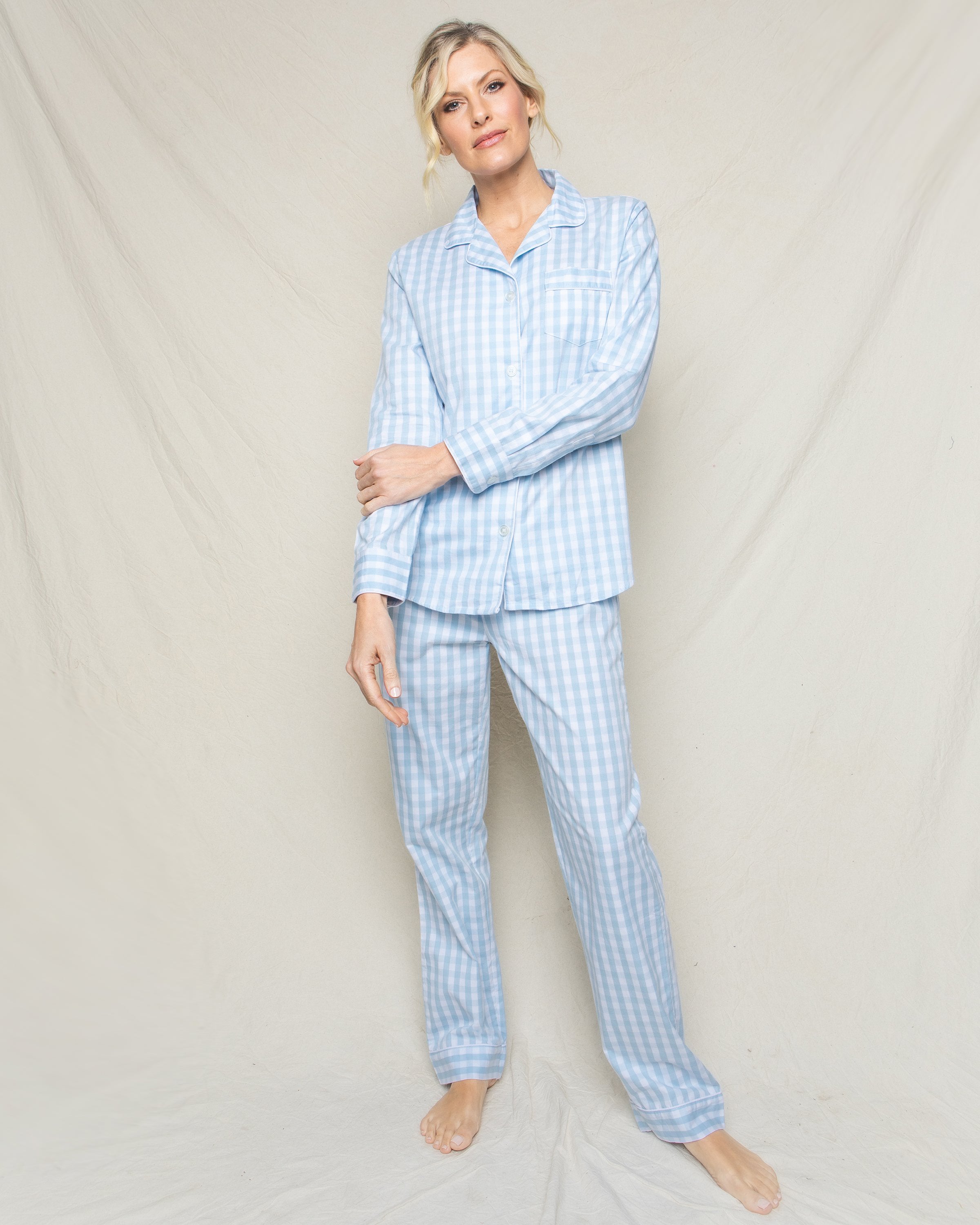 Women's Light Blue Gingham Pajama Set