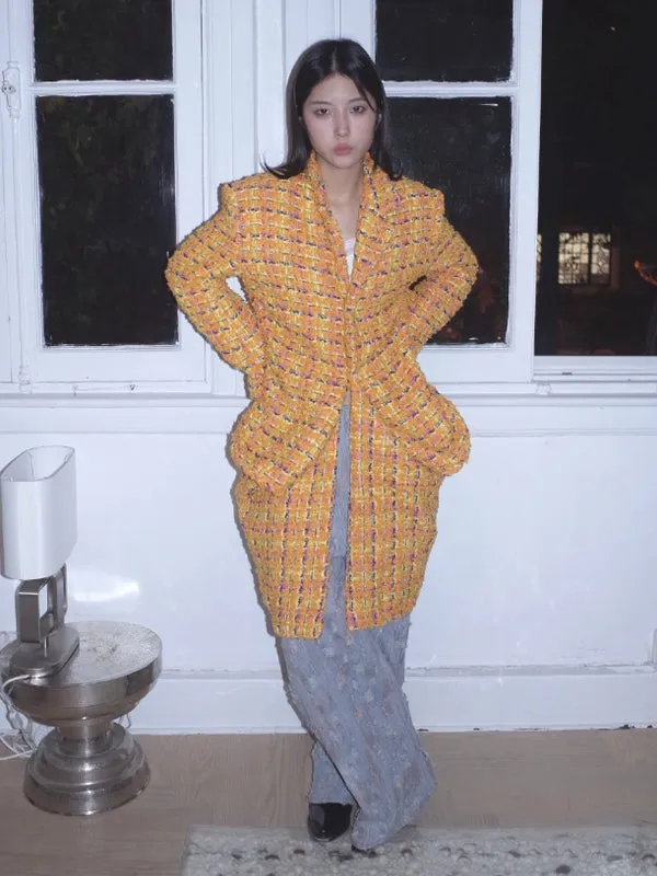 Wool Checked Nichi-Design Casual Unique Drape Coat