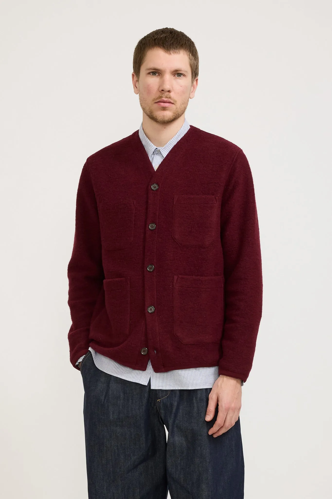 Wool Fleece Cardigan Deep Red