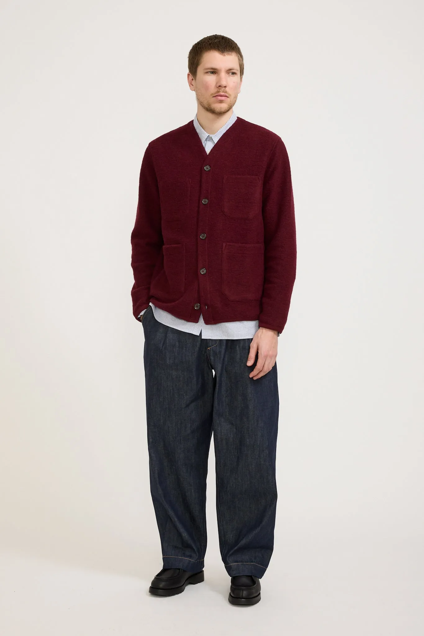 Wool Fleece Cardigan Deep Red