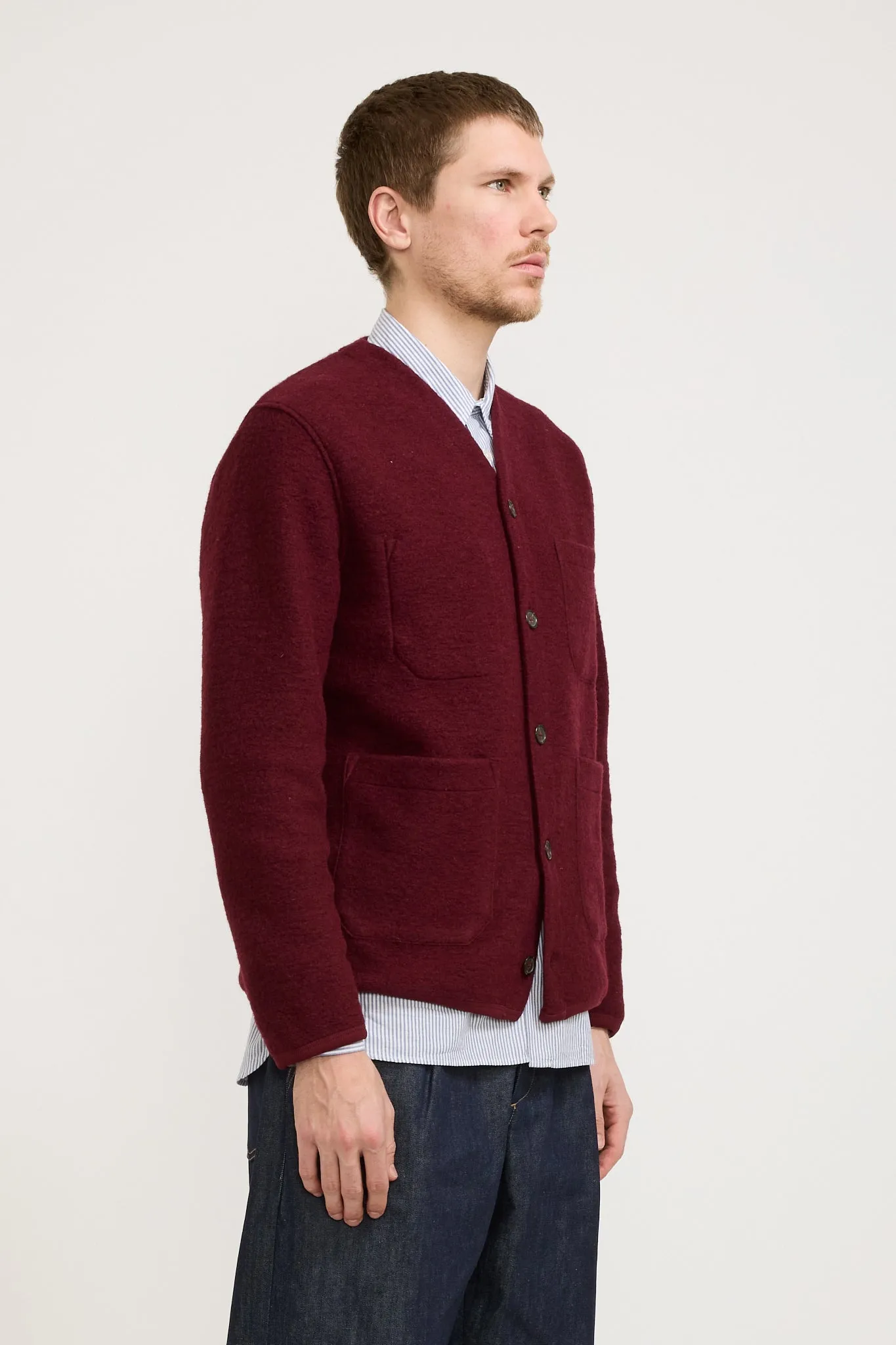 Wool Fleece Cardigan Deep Red