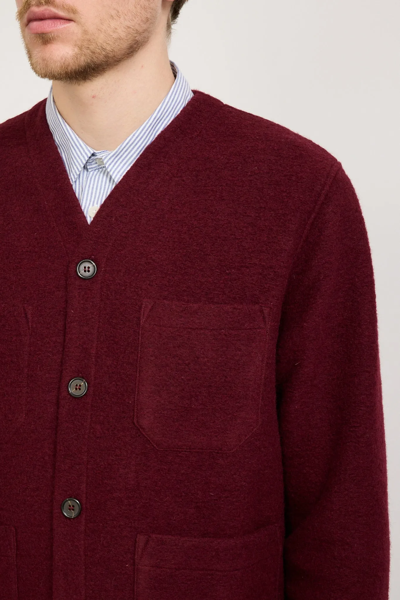 Wool Fleece Cardigan Deep Red