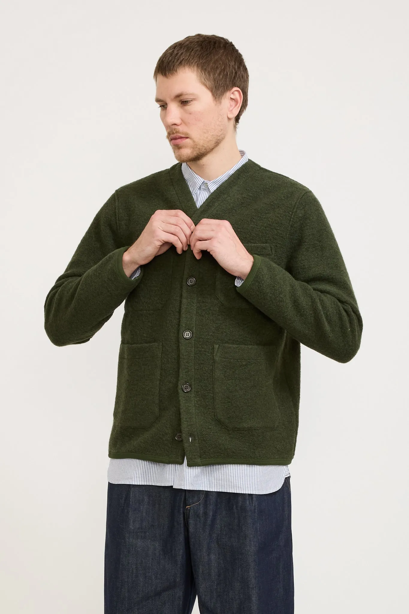 Wool Fleece Cardigan Olive