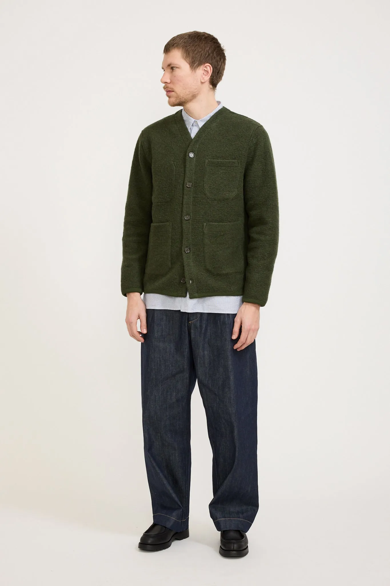 Wool Fleece Cardigan Olive