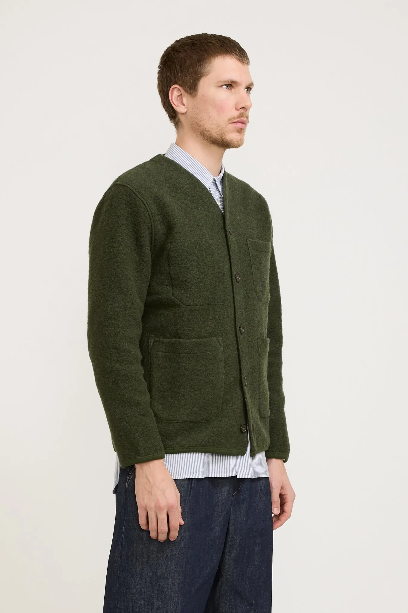 Wool Fleece Cardigan Olive