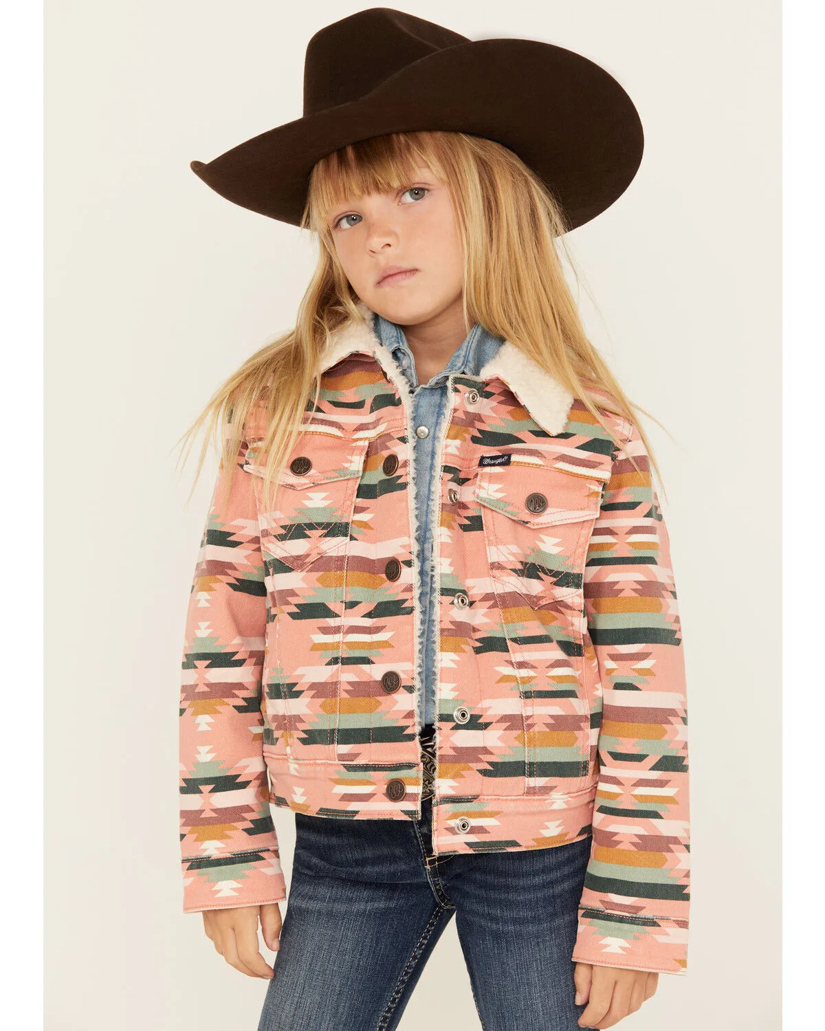 Wrangler Girls' Southwestern Print Sherpa Lined Jacket