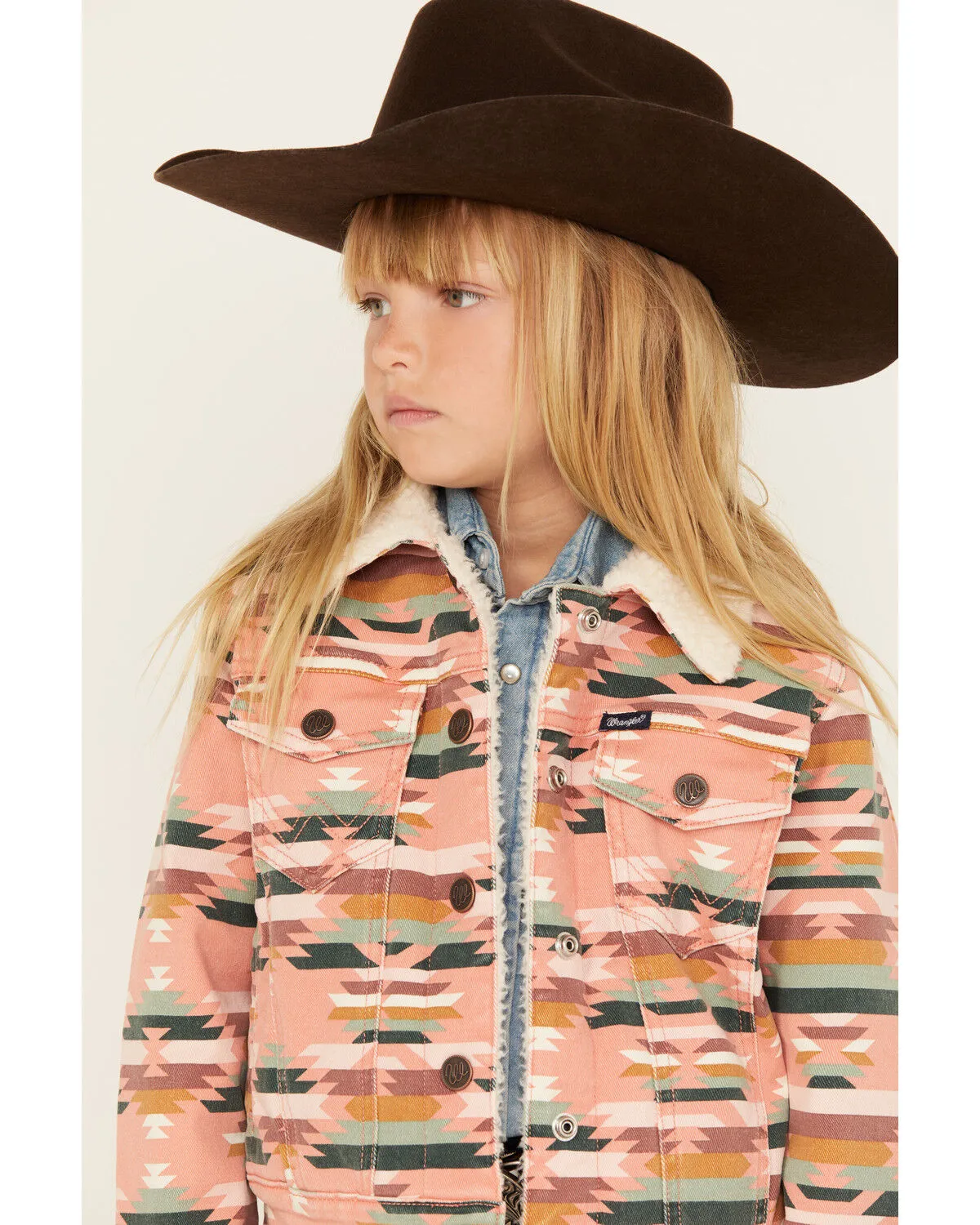 Wrangler Girls' Southwestern Print Sherpa Lined Jacket