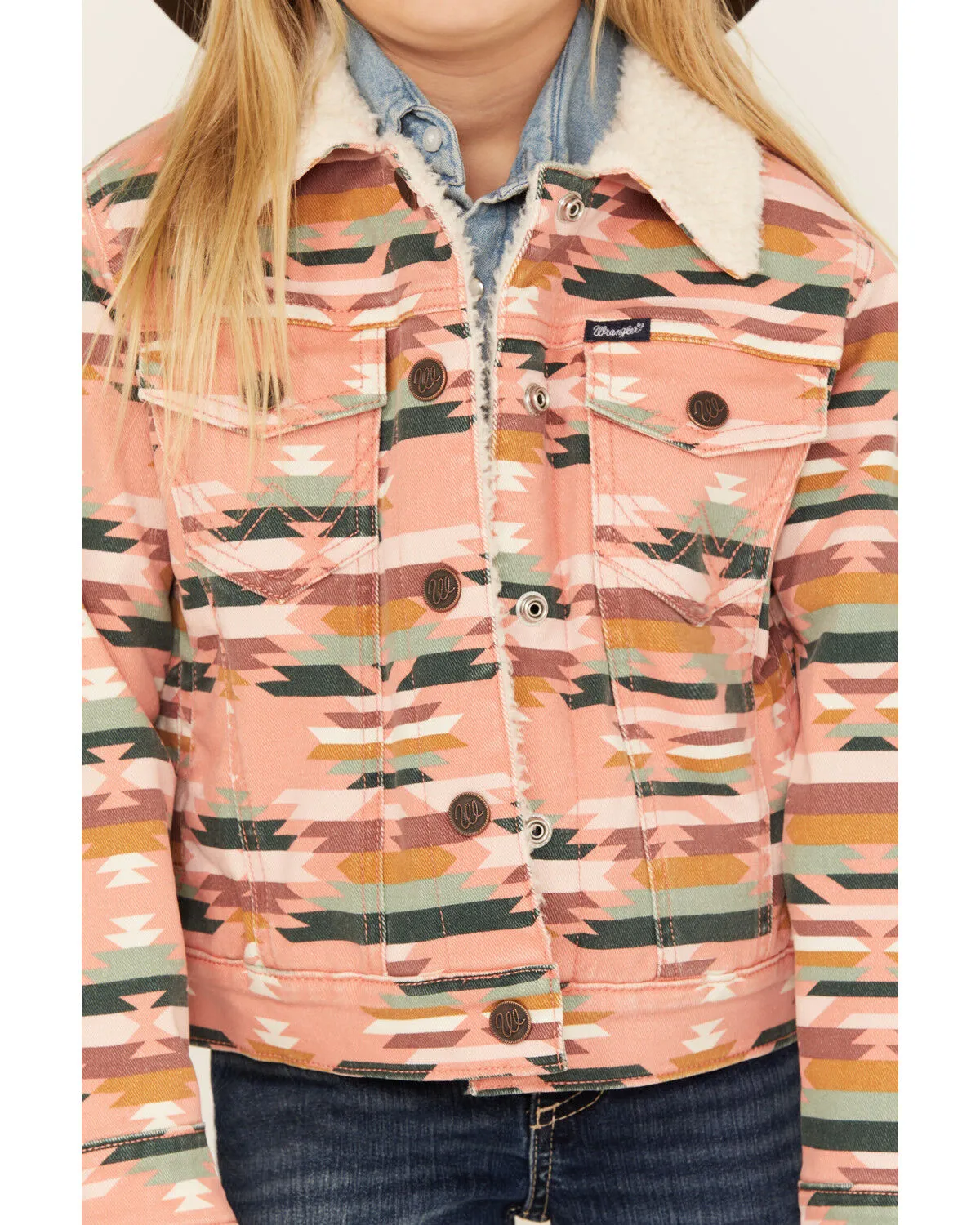 Wrangler Girls' Southwestern Print Sherpa Lined Jacket